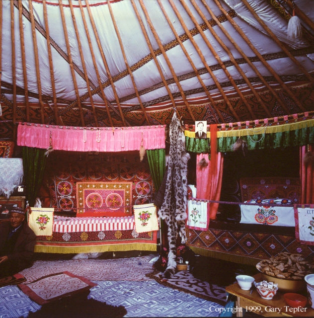 Yurt Interior with snow leopard skin